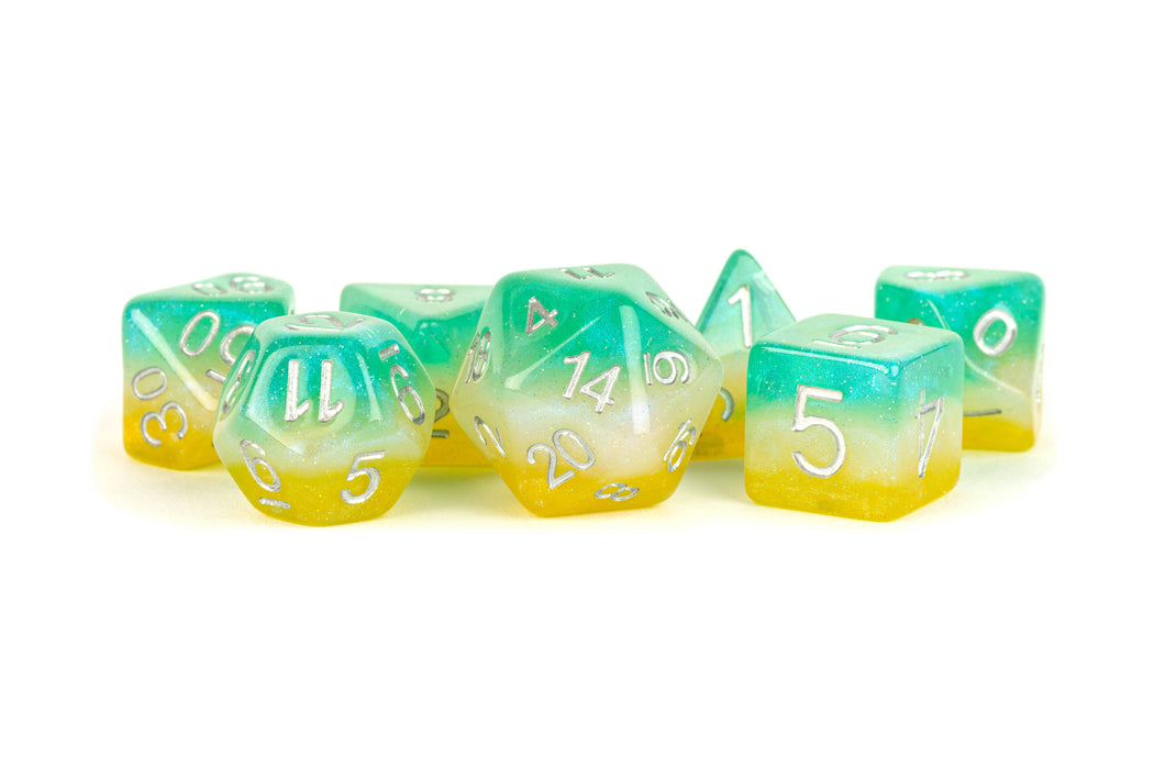 RESIN 7 DICE SET LAYERED STARDUST TROPICS 16MM